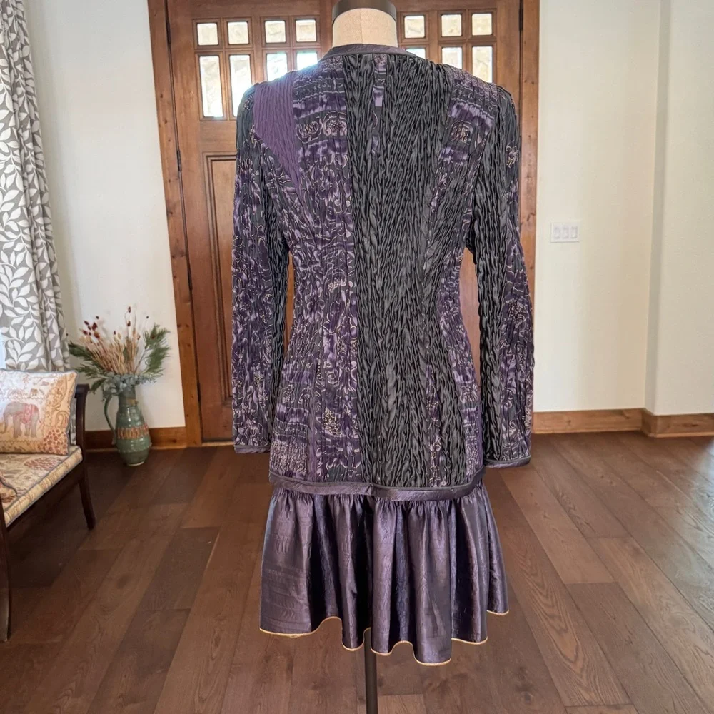 Vintage Jeanne Marc Plum Ruched Zip Up Jacket & Skirt Set size Medium
